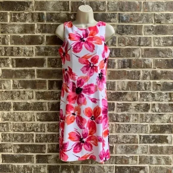 Mario Serrani Italy Women's Stretch Shift Dress Sleeveless Fuchsia Floral 4 - Picture 11 of 13
